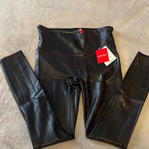 SPANX Shiny Faux-Leather High Waist Leggings - Black